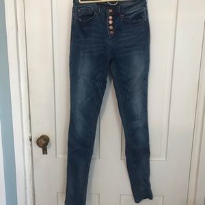 High waisted button fly Indigo Rein blue jeans